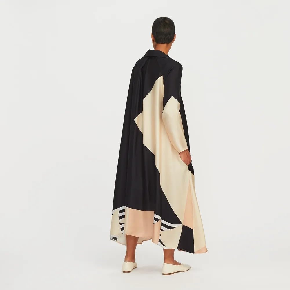 Geometric Print Kaftan, Multicolour, Satin, Relaxed Fit, Free Size, Bateau Neck, Bat-Wing Sleeves