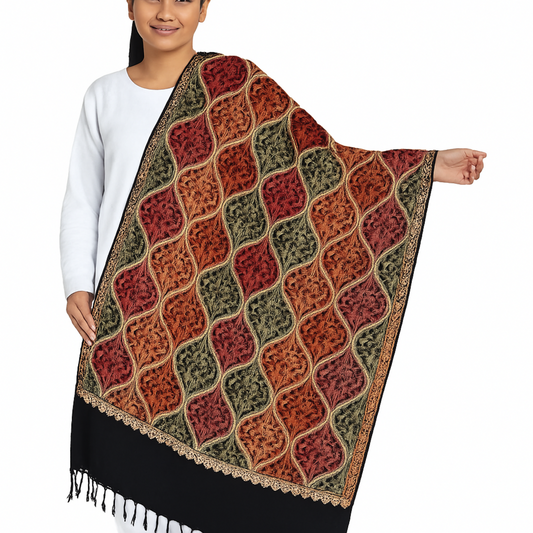 Kashmiri Shawl With Kashmire Embroidery, Indian Stole/Shawl, Mulit Color Embroidery Shawl, Aari Embroidery,Shawl Women, Kashmiri Accessory Size -28x80