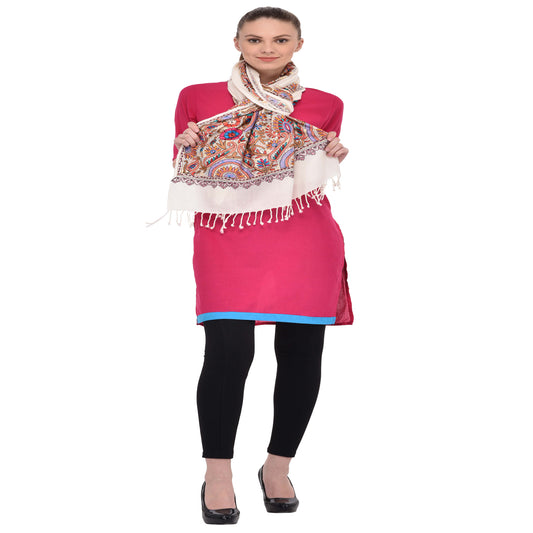 Kashmir Embroidered Floral Pure Wool Shawl | Traditional Aari Hand Embroidery | 28" x 80" Inch