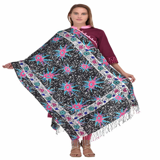 Kashmir Printed Stole with Embroidered Floral Design | Pure Wool Shawl | Traditional Aari Hand Embroidery | 28" x 80" Inch