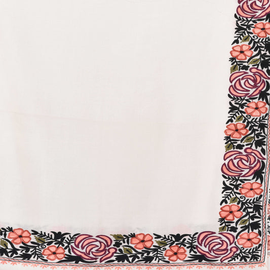 Kashmir Embroidered Floral Pure Wool Shawl | Traditional Aari Hand Embroidery | 28" x 80" Inch