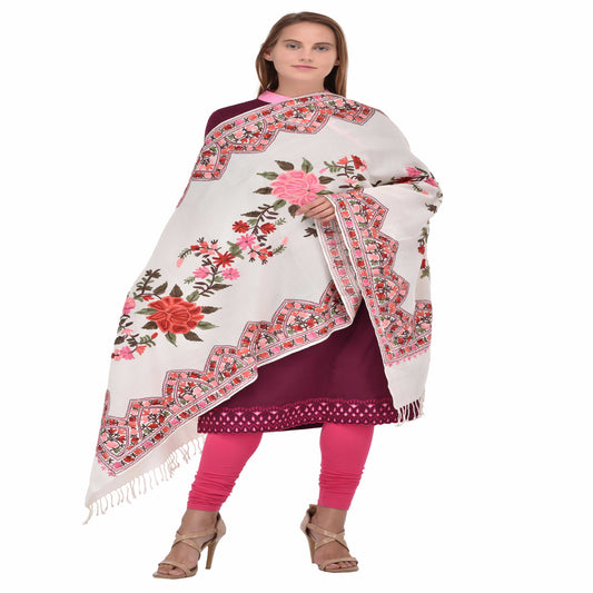 Kashmir Embroidered Floral Pure Wool Shawl | Traditional Aari Hand Embroidery | 28" x 80" Inch