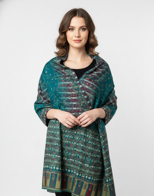 Women Wool Blend, Pink Jacquard Wovewn Designer Shawl/Wrap