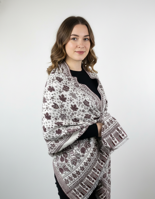 Women Wool Blend, Pink Jacquard Wovewn Designer Shawl/Wrap