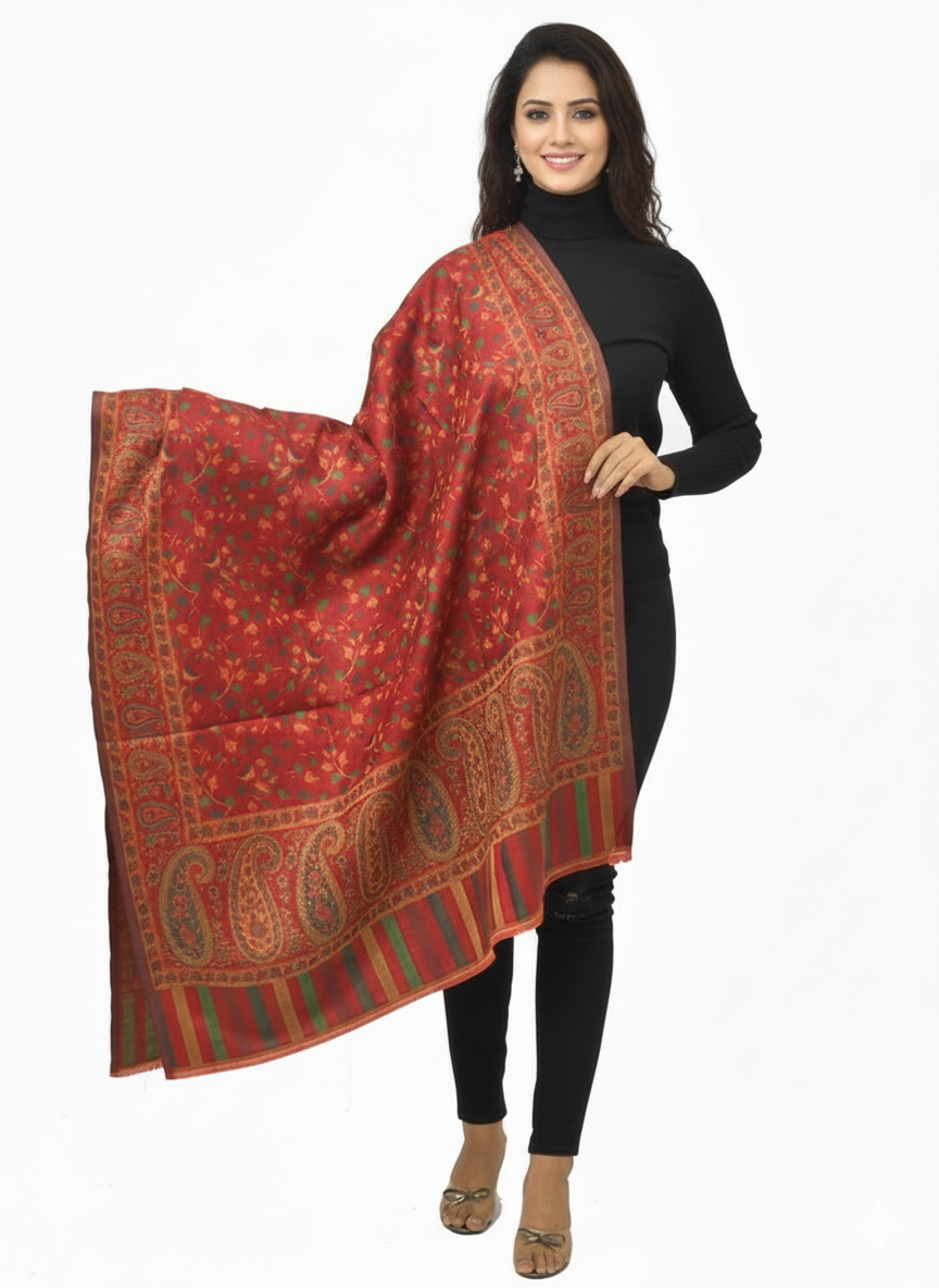 Women Wool Blend, Pink Jacquard Wovewn Designer Shawl/Wrap