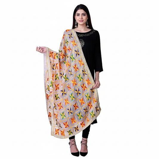 Women's Embroidered Phulkari Chiffon Dupatta