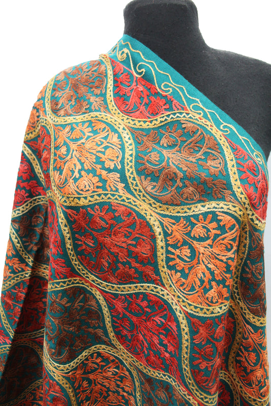 Kashmiri Shawl With Kashmire Embroidery, Indian Stole/Shawl, Mulit Color Embroidery Shawl, Aari Embroidery,Shawl Women, Kashmiri Accessory Size -28x80