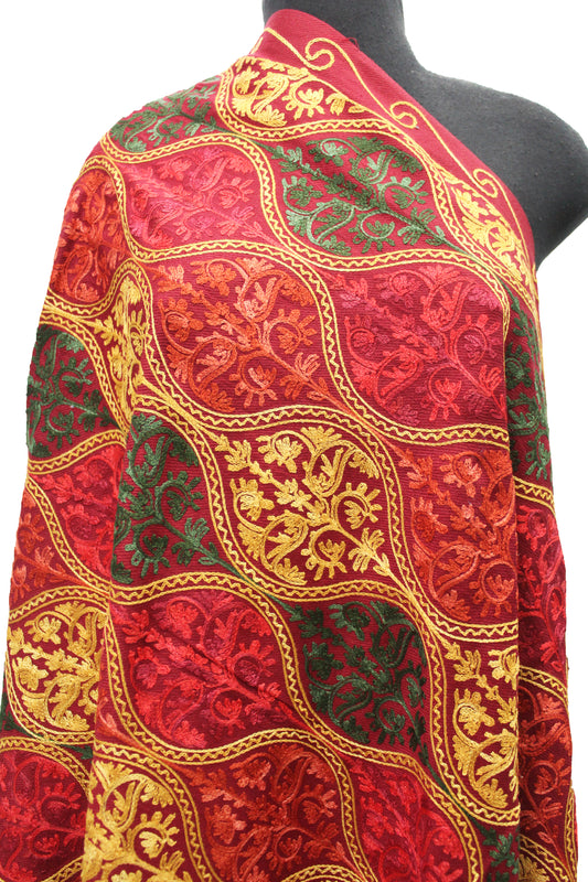 Kashmiri Shawl With Kashmire Embroidery, Indian Stole/Shawl, Mulit Color Embroidery Shawl, Aari Embroidery,Shawl Women, Kashmiri Accessory Size -28x80