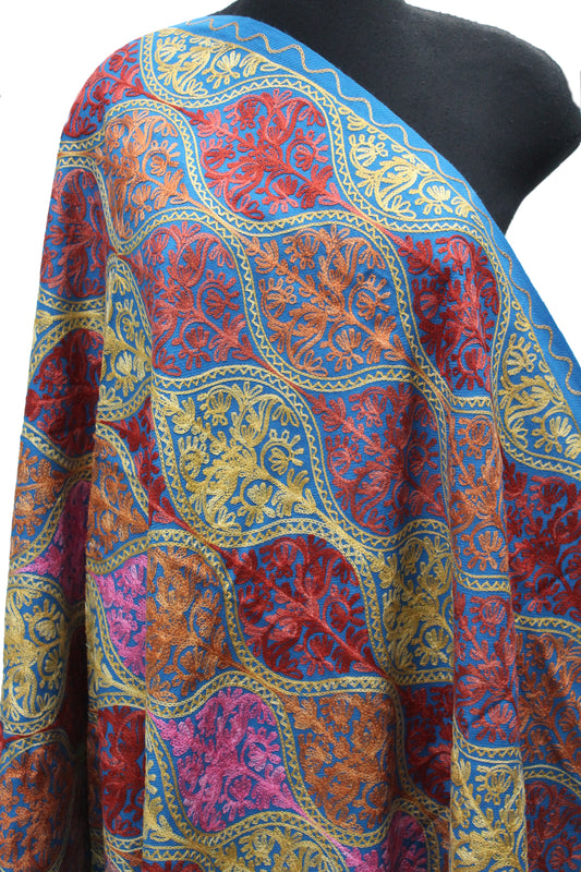Kashmiri Shawl With Kashmire Embroidery, Indian Stole/Shawl, Mulit Color Embroidery Shawl, Aari Embroidery,Shawl Women, Kashmiri Accessory Size -28x80