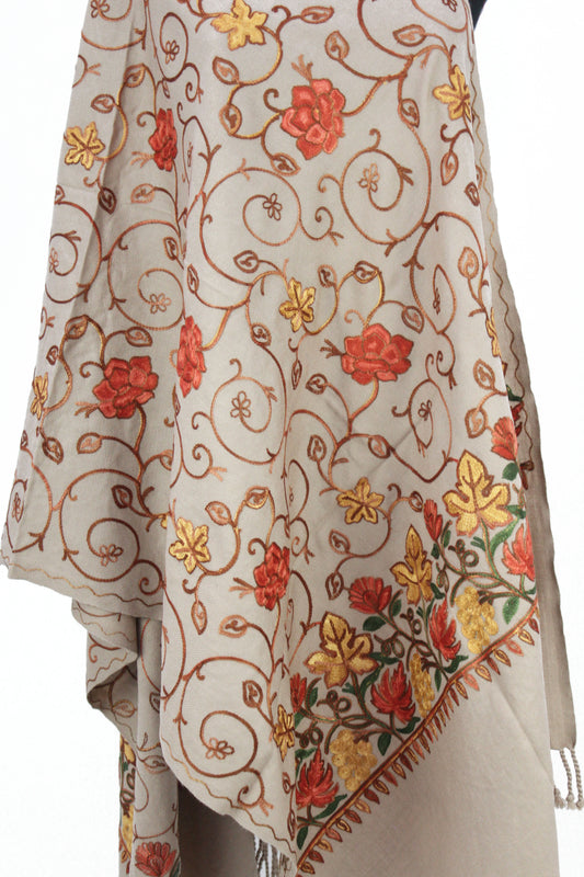Kashmiri Shawl With Kashmire Embroidery, Indian Shawl, Mulit Color Embroidery Shawl, Aari Embroidery,Shawl Women, Kashmiri Accessory Size -28x80