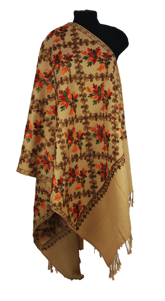 Kashmiri Shawl With Kashmire Embroidery, Indian Stole/Shawl, Mulit Color Embroidery Shawl, Aari Embroidery,Shawl Women, Kashmiri Accessory Size -28x80