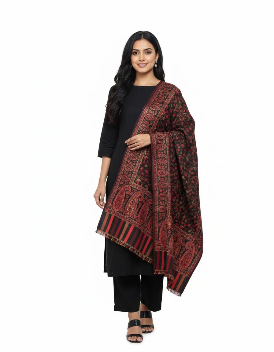 Women Wool Blend, Pink Jacquard Wovewn Designer Shawl/Wrap
