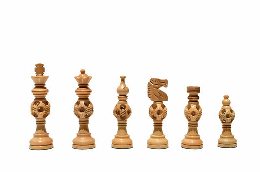 Ushans Heritage Concentric Series – Luxury Wooden Chessmen in Boxwood & Sheesham (5" King, Pieces Only)