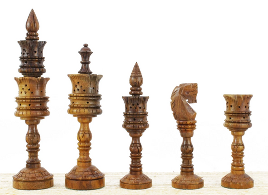 Flower Antique Design Hand Made Wooden Luxury Chess – Pieces Only (8-Inch King)