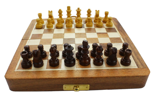 Wooden Handcrafted Foldable Magnetic Chess Board Set (6x6) – Premium Travel Chess with Storage Inside