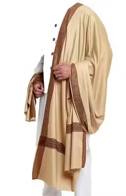 Men's Pure Wool Shawl, Cream, Embroidered Border, 50 x 100 inches
