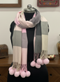 Pink, Brown & Cream Check Pom Pom Scarf