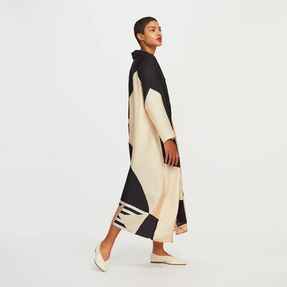 Geometric Print Kaftan, Multicolour, Satin, Relaxed Fit, Free Size, Bateau Neck, Bat-Wing Sleeves