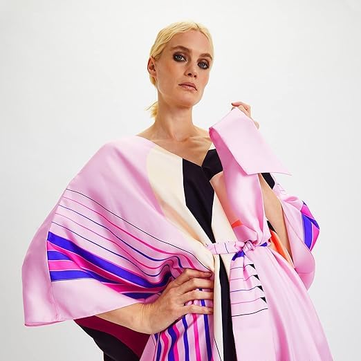 Kaftan Dress, Pink Multicolour Abstract Print, Batwing Sleeve, Relaxed Fit, Maxi Length