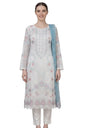 Women's Semi Stitched Salwar Suit, White with Blue Dupatta, Floral Embroidered, Georgette, Ethnic Wear