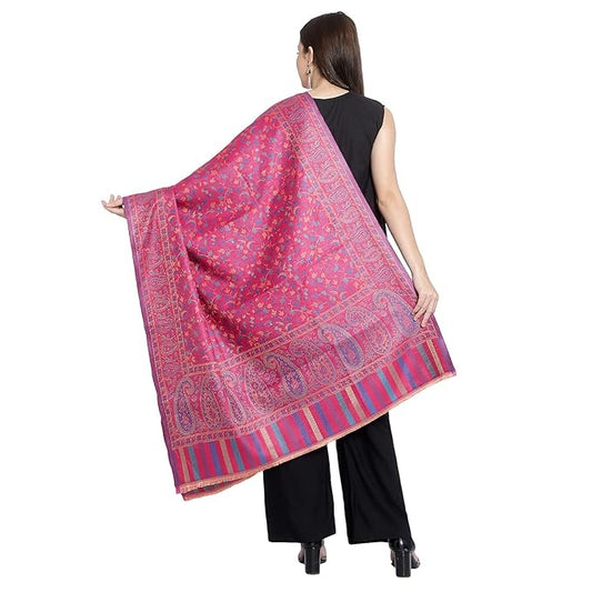 Women Wool Blend, Pink Jacquard Wovewn Designer Shawl/Wrap