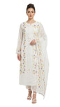 Semi-Stitched Floral Embroidered Salwar Suit GEORGETTE with Dupatta, White, Ethnic Wear