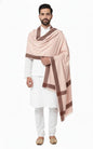 Men's Pure Wool Shawl, Cream, Embroidered Border, 50 x 100 inches