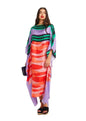 Kaftan Maxi Dress, Abstract Rose Print, Viscose Crepe, Batwing Sleeve, Loose Fit, One Size, Women's Resort Wear