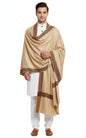 Men's Pure Wool Shawl, Cream, Embroidered Border, 50 x 100 inches