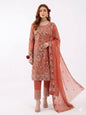 Semi-Stitched Salwar Suit, Rust Orange, Floral Embroidered, Georgette with Dupatta
