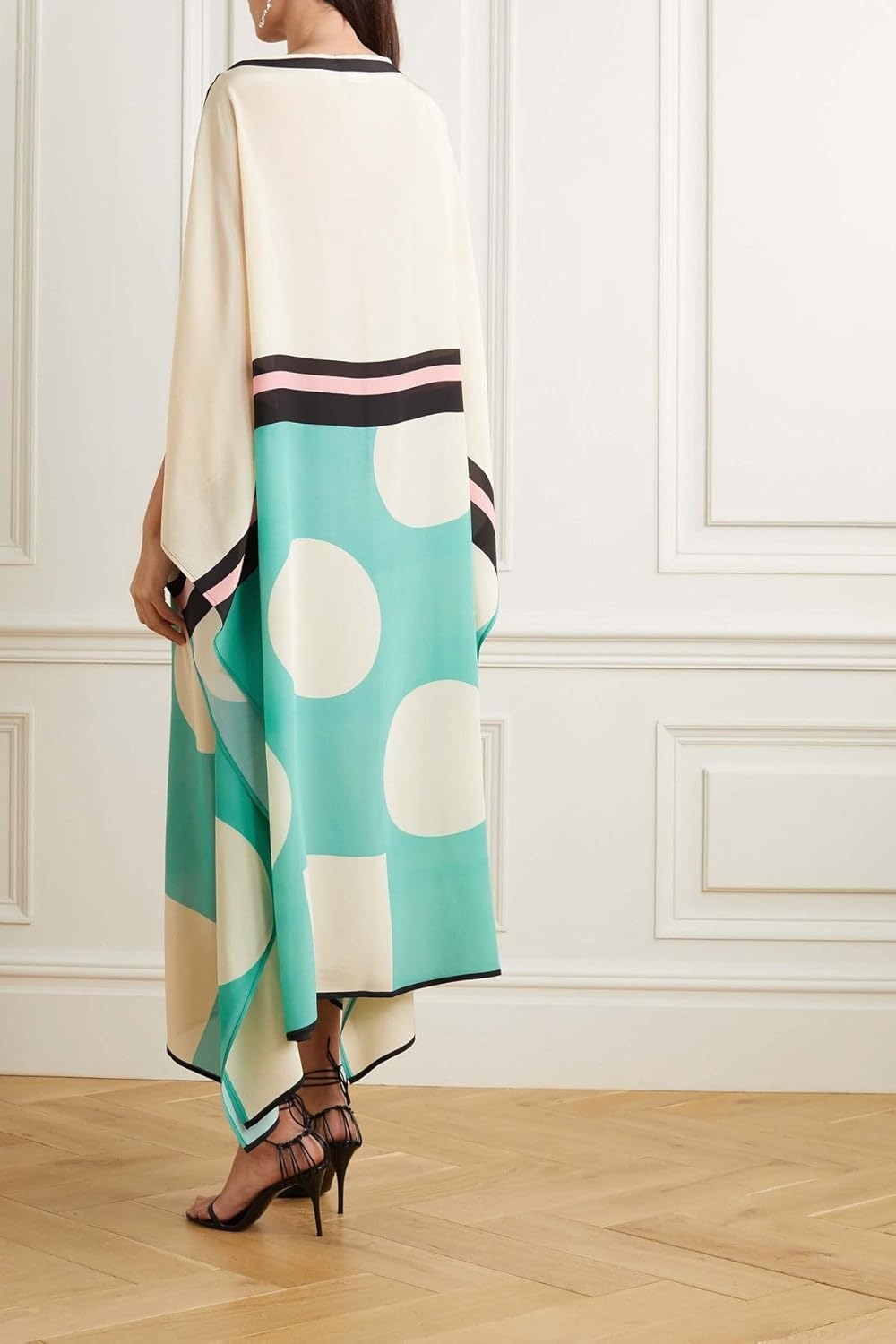 Multicolour Geometric Print Kaftan, Relaxed Fit, Bateau Neck, Bat-Wing Sleeves, Free Size