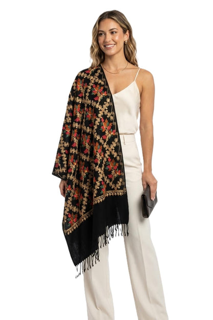 Pure Cashmilon Kashmiri Embroidery Shawls, Stoles for Women, (80 x 28 inch)