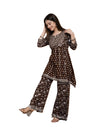 Women's Brown Floral Printed Cord Set, Anarkali Kurta with Palazzo Pants, Ethnic Wear