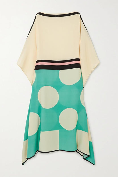 Multicolour Geometric Print Kaftan, Relaxed Fit, Bateau Neck, Bat-Wing Sleeves, Free Size