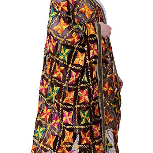 Women's Embroidered Phulkari Chiffon Dupatta