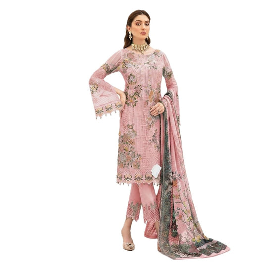 Women's Semi Stitched Floral Embroidered Salwar Suit with Printed Dupatta, Pink, Ethnic Wear