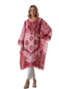 Floral Aari Embroidered Pink Kurti, Georgette, Semi-Stitched, Round Neck, Full Sleeve, Festive Ethnic Wear 44 inch Length Kashmiri Georgette Long Kurti.