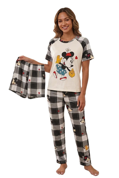 Women's Night Suit, Plaid Print Top and Pyjama Set with Shorts