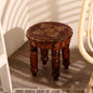 Sheesham Wood Round Side Table with Brass Carving – 12x12 Inch Coffee/Accent Table for Living Room & Outdoor