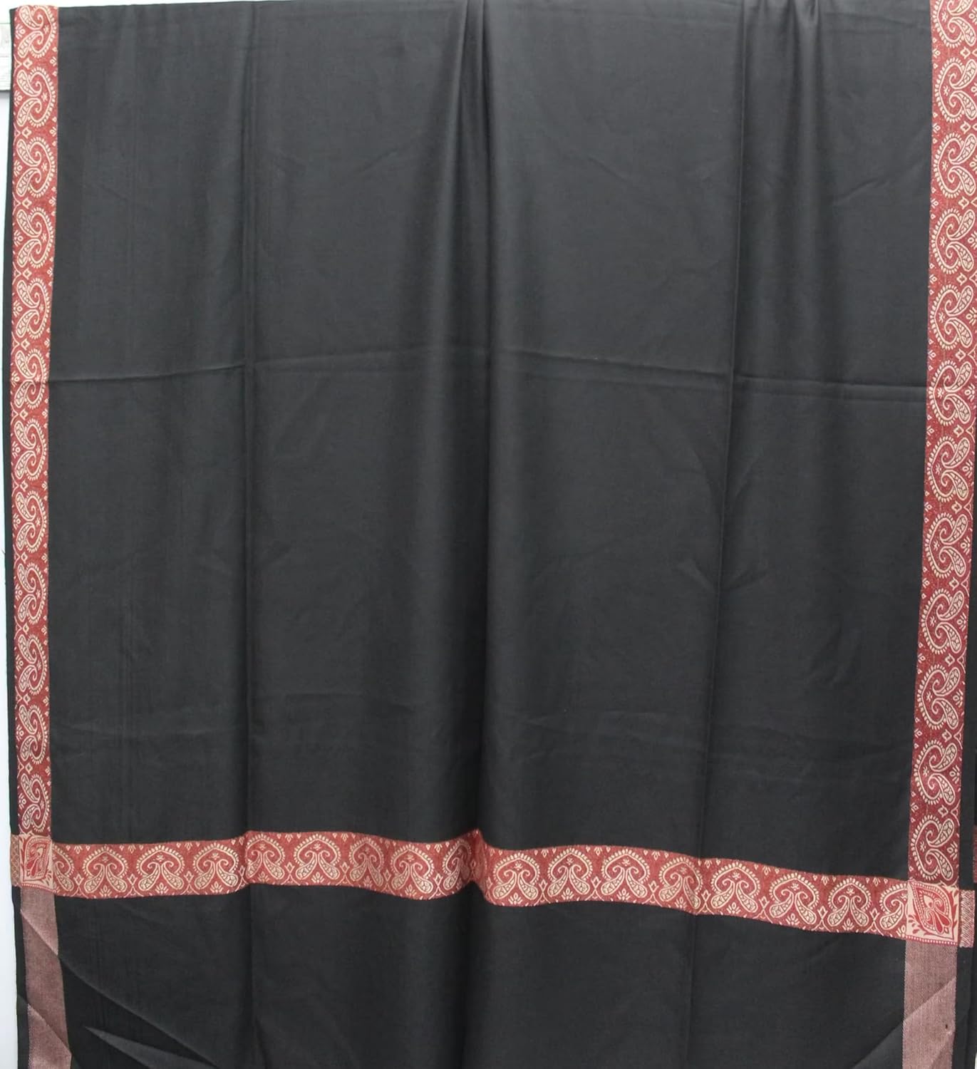 Men's Pure Wool Shawl, Cream, Embroidered Border, 50 x 100 inches