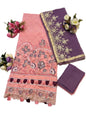 Floral Embroidered Semi Stitched Suit, Pink and Purple, with Dupatta and Bottom