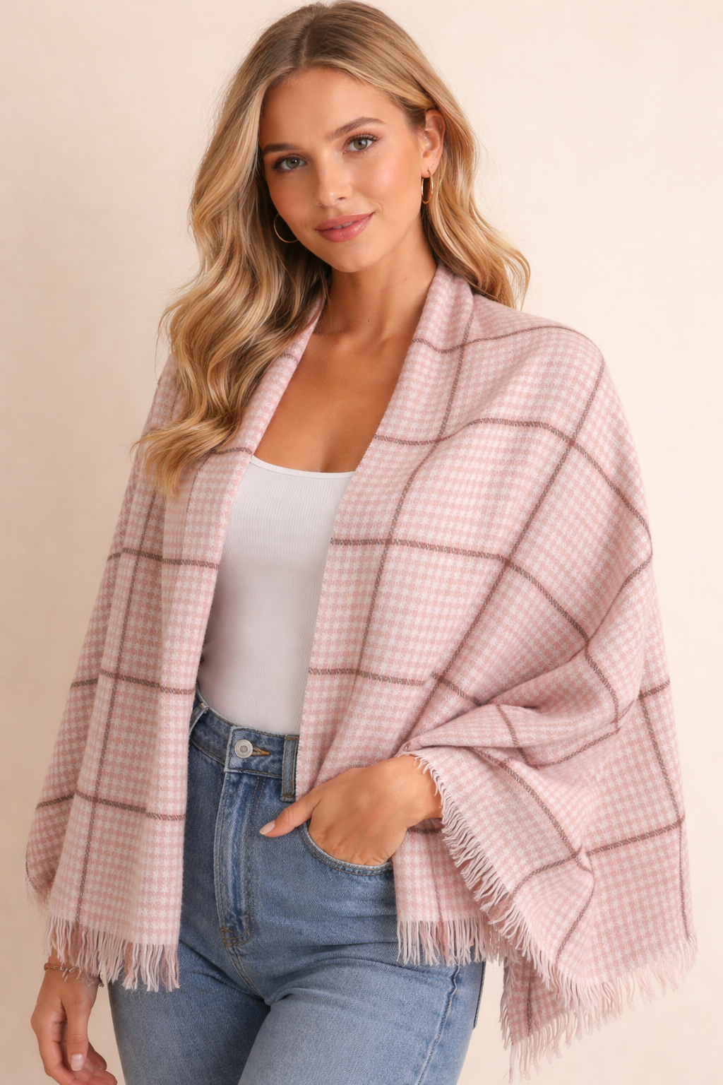 Pink Shawl Stole with Brown Sleek Line – Elegant Winter Wrap