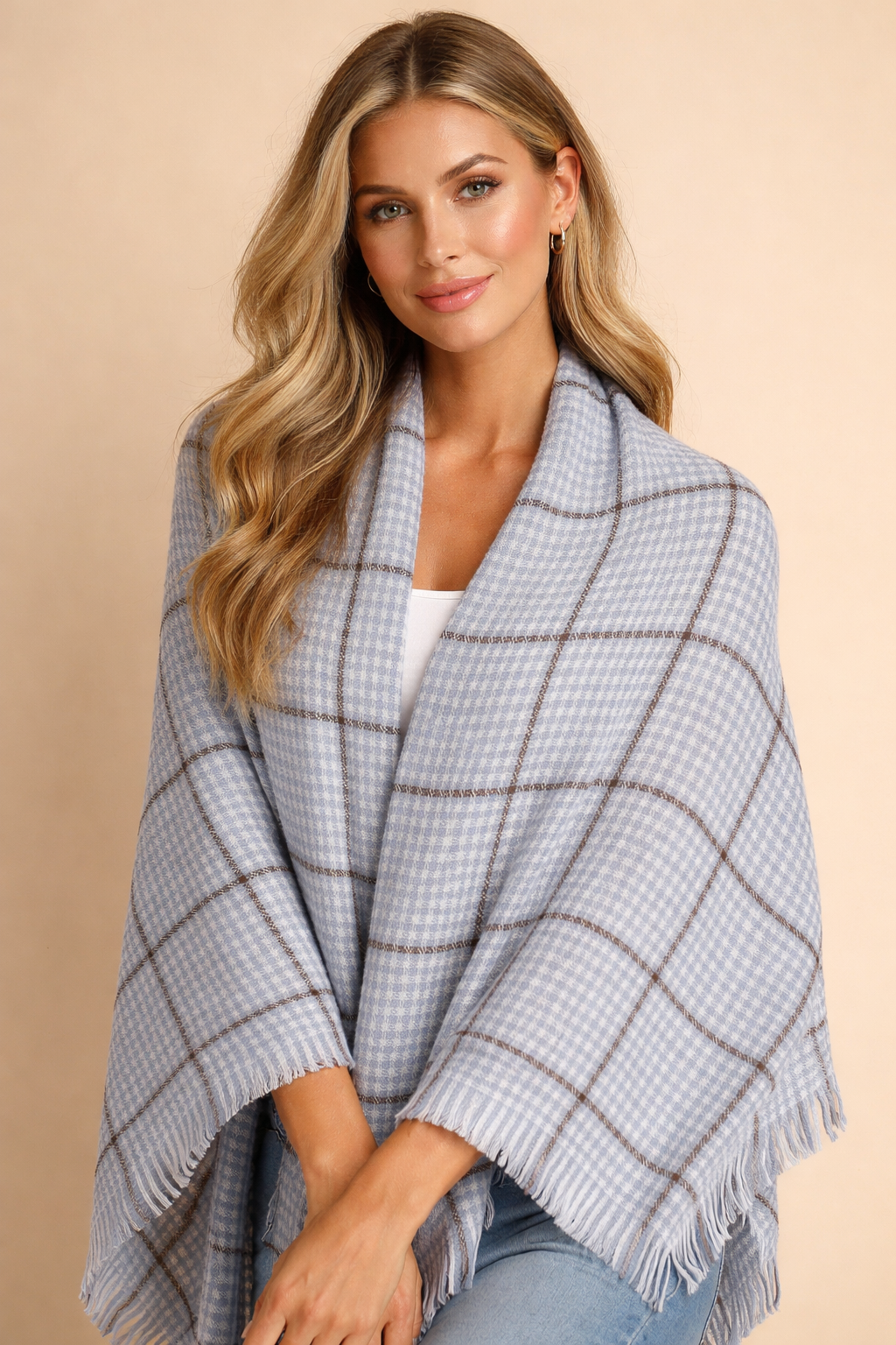 Bluish Shawl Stole with Brown Sleek Line – Elegant Winter Wrap
