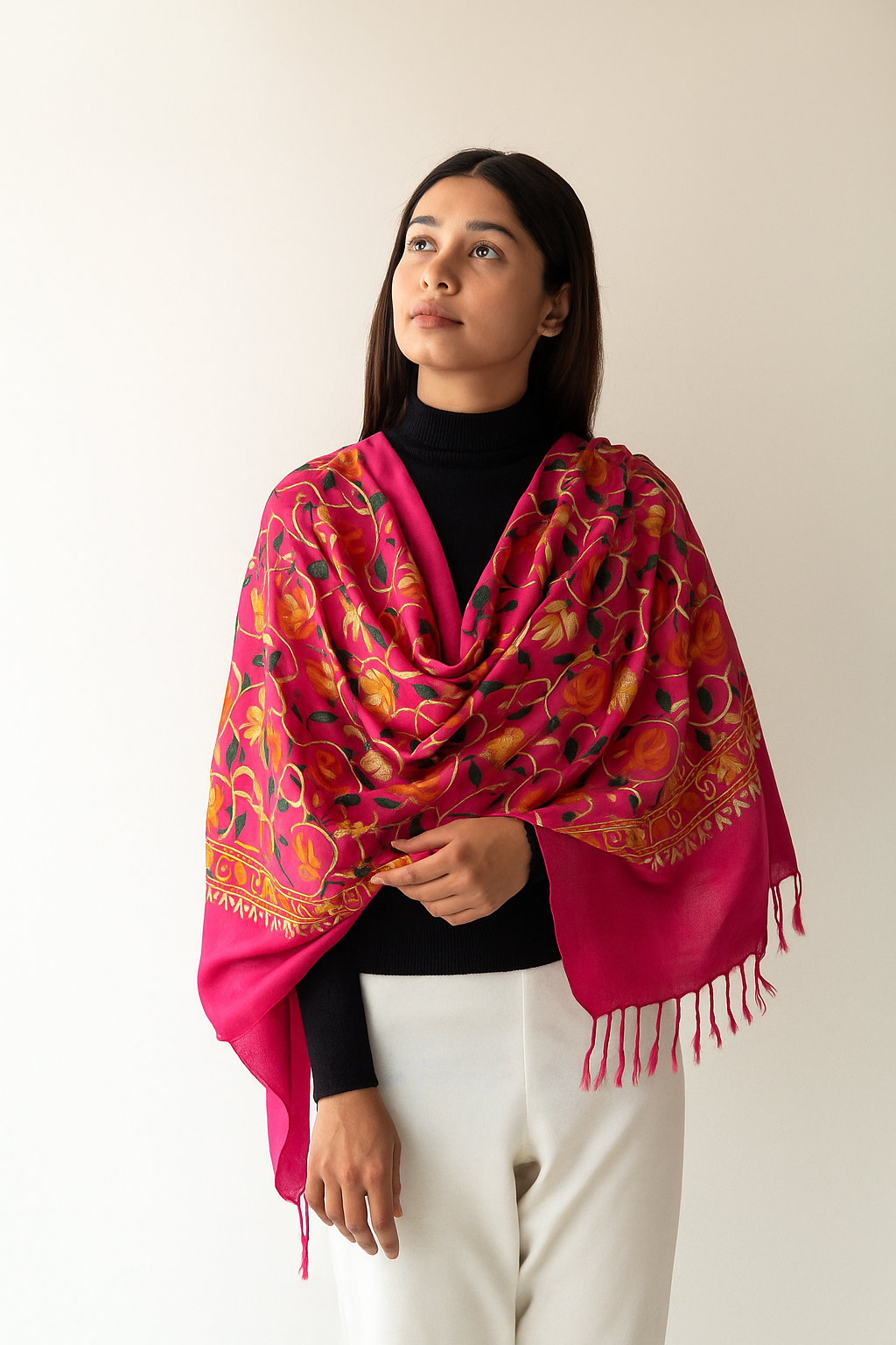 Kashmir Embroidered, Poly Acralic Wool 28"X80" Traditional Ari Embroidery Shawl/Stoles for Women,Ladies,Girls