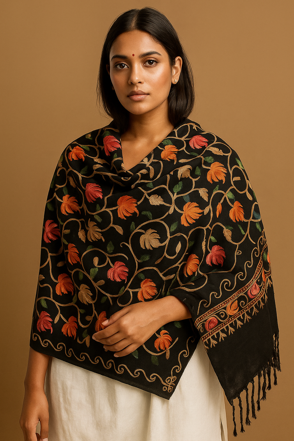 Kashmir Embroidered, Poly Acralic Wool 28"X80" Traditional Ari Embroidery Shawl/Stoles for Women,Ladies,Girls