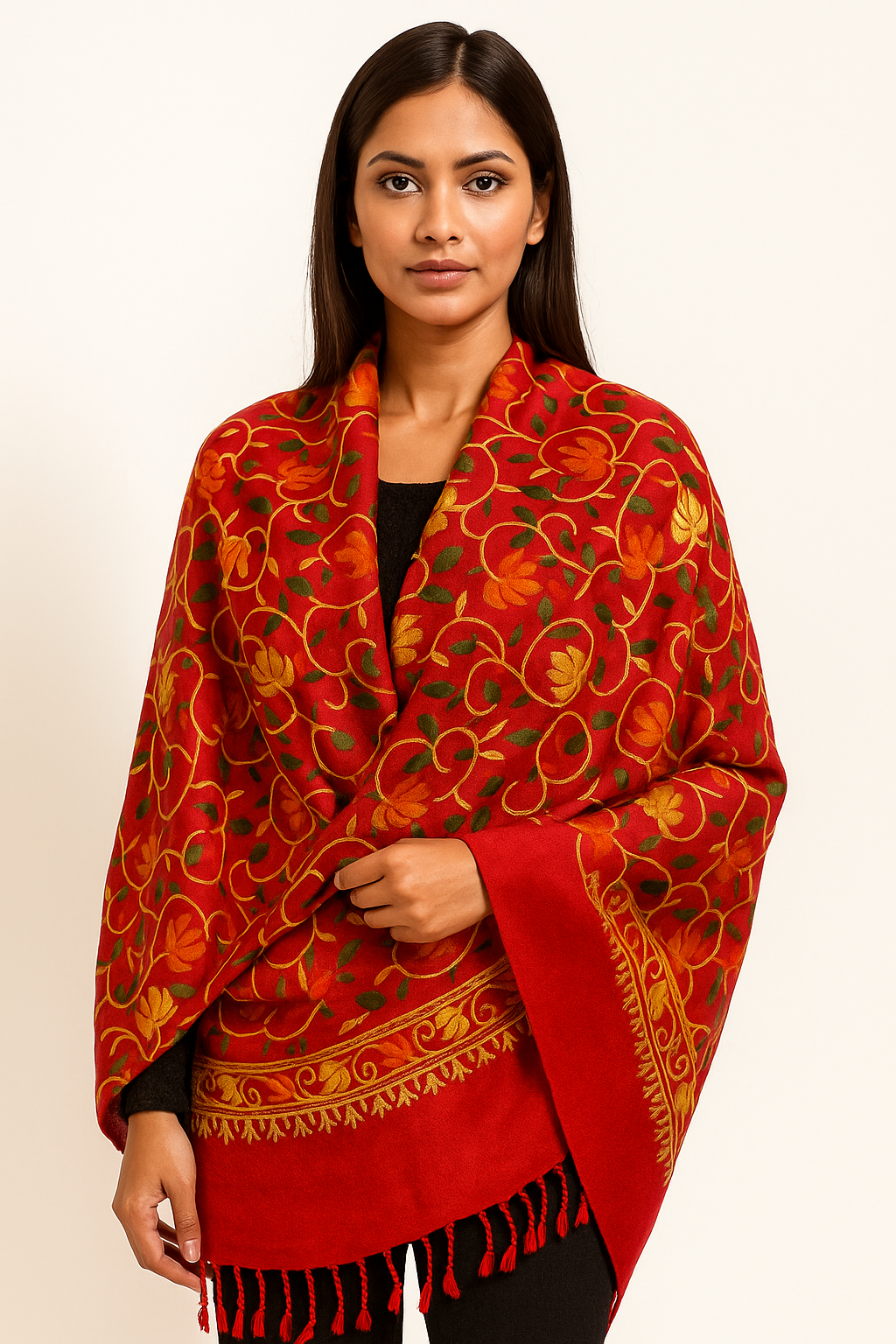 Kashmir Embroidered, Poly Acralic Wool 28"X80" Traditional Ari Embroidery Shawl/Stoles for Women,Ladies,Girls