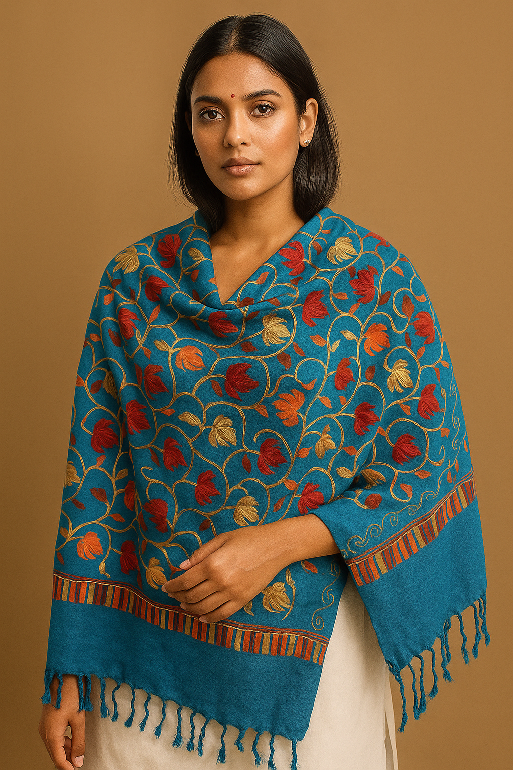 Kashmir Embroidered, Poly Acralic Wool 28"X80" Traditional Ari Embroidery Shawl/Stoles for Women,Ladies,Girls