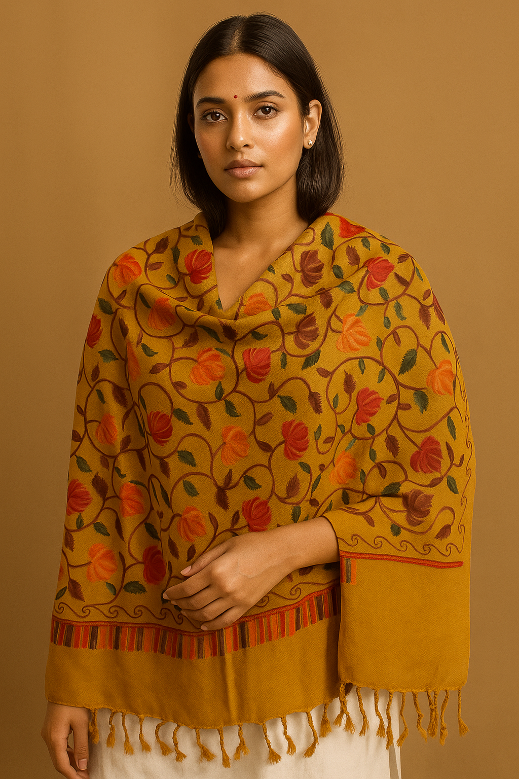 Kashmir Embroidered, Poly Acralic Wool 28"X80" Traditional Ari Embroidery Shawl/Stoles for Women,Ladies,Girls