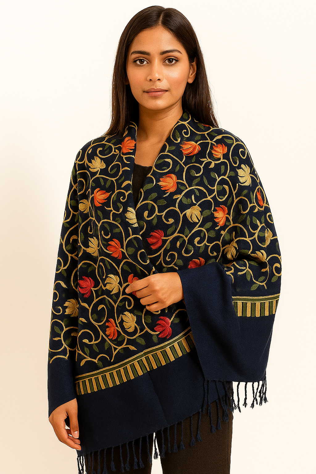 Kashmir Embroidered, Poly Acralic Wool 28"X80" Traditional Ari Embroidery Shawl/Stoles for Women,Ladies,Girls