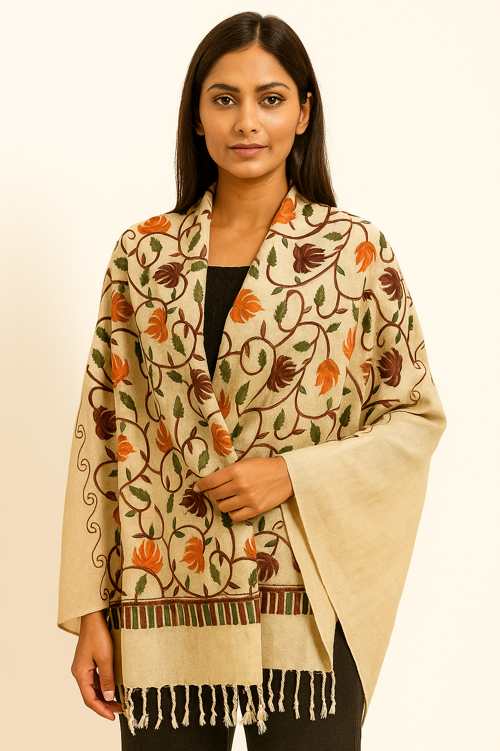 Kashmir Embroidered, Poly Acralic Wool 28"X80" Traditional Ari Embroidery Shawl/Stoles for Women,Ladies,Girls